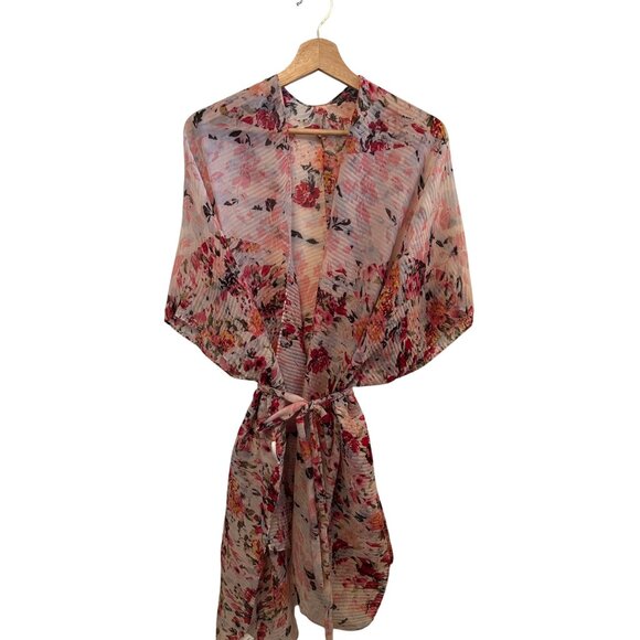 Francesca's Tops - Francesca's Floral Sheer Wrap Kimono OS With Tie Waist Lightweight Cardigan
